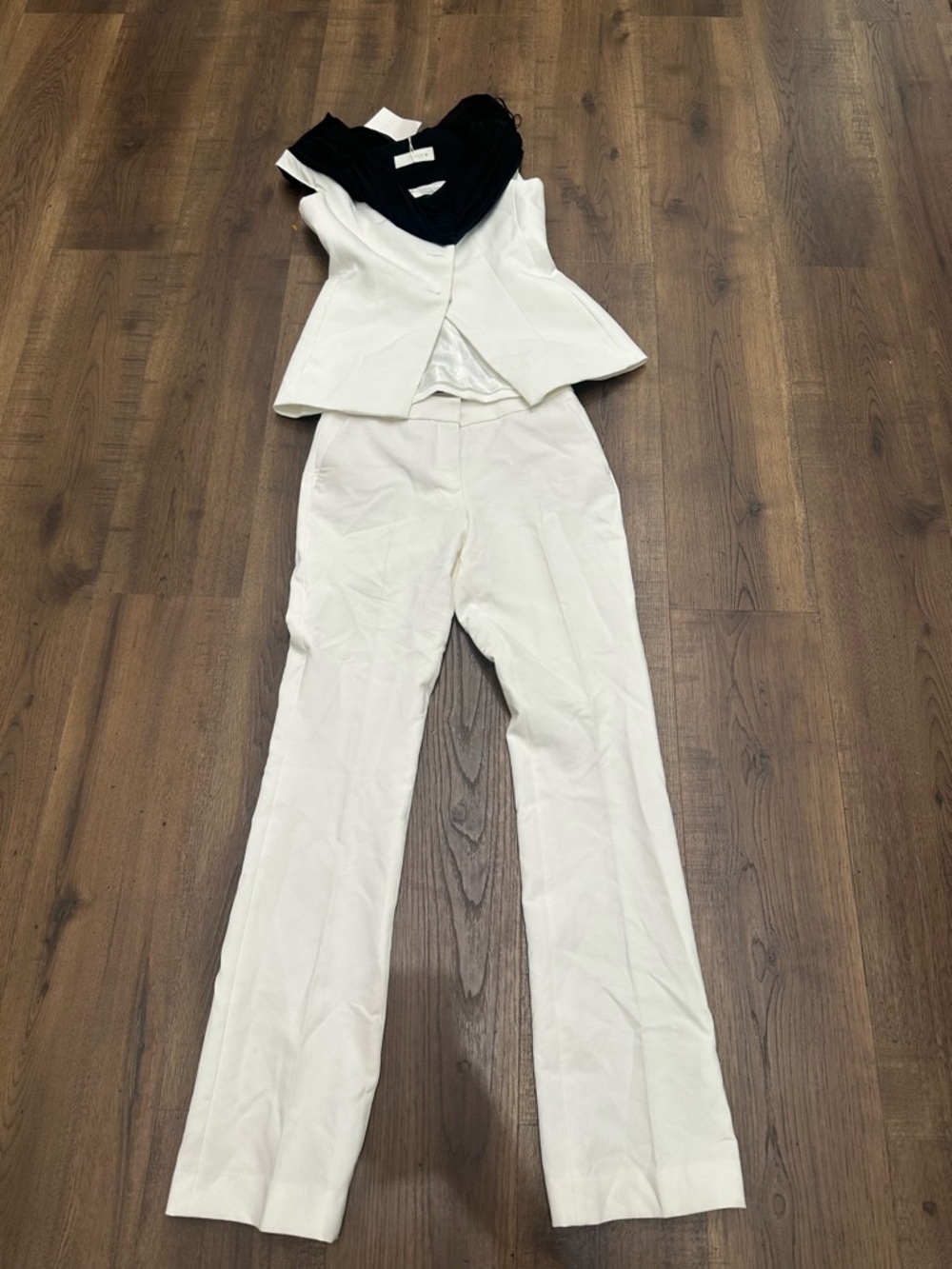 Zara White Tailored Pantsuit with Black Accents